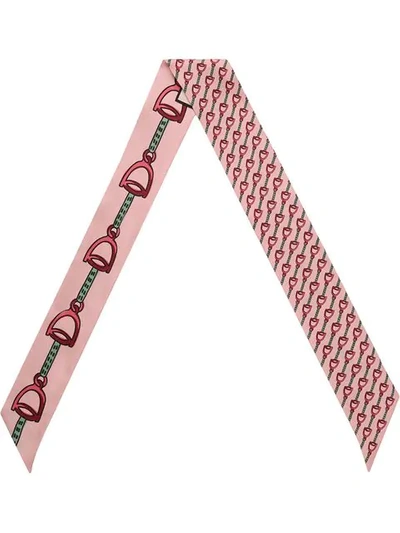 Gucci Neck Bow With Stirrups Print In Pink