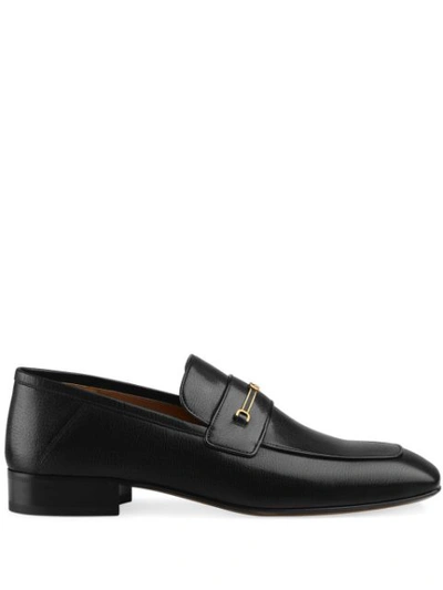 Gucci Leather Loafer With Horsebit And Double G In Black