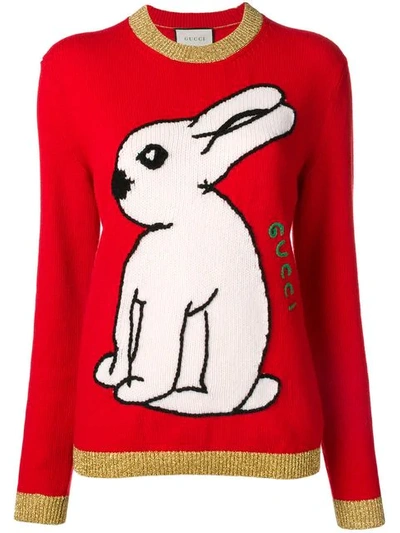 Gucci Rabbit Embroidered Sweater In Red