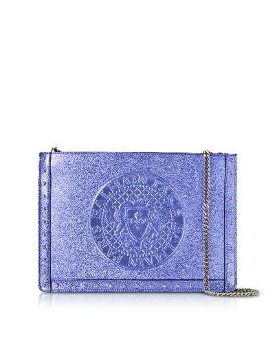 Balmain Iris Laminated Leather Mini Domaine Clutch In Purple