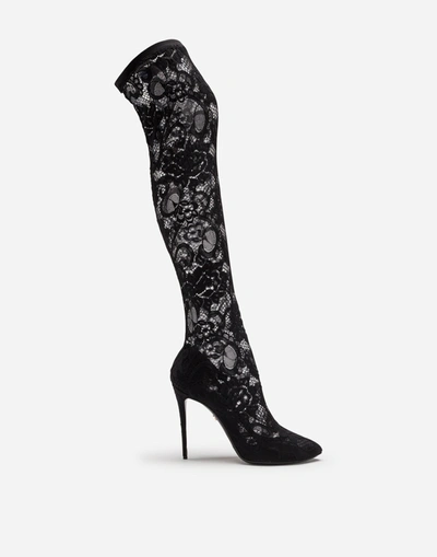 Dolce & Gabbana Stretch Lace And Gros Grain Boots