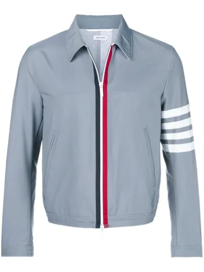 Thom Browne Striped Zipped Bomber Jacket In Grey