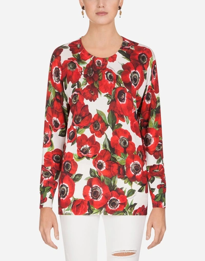 Dolce & Gabbana Anemone-print Silk Sweater In Floral Print