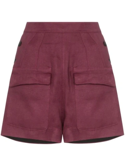 Golden Goose Lorena Flap-pocket Linen Shorts In Bordeaux