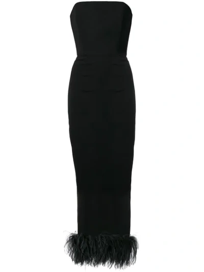 16arlington Himawari Strapless Feather-trimmed Knotted Crepe Midi Dress In Black