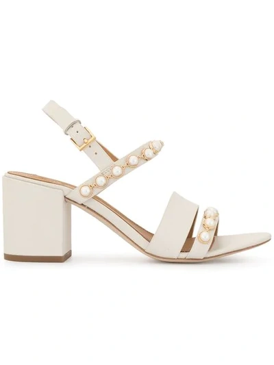 Tory Burch Emmy Pearly Studded Block-heel Sandals In White