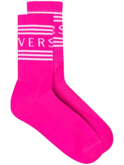 Versace Logo Intarsia Socks - 粉色 In Pink