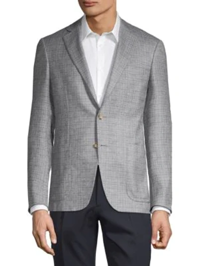 Canali Checker Silk & Cashmere Blazer In Grey