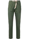 White Sand Cropped Belted Trousers In Green