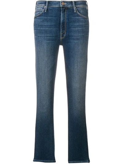 Mother Cropped Straight Leg Jeans In Blue