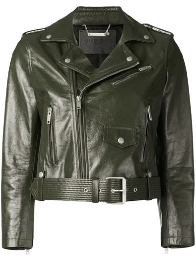 Givenchy Cropped Textured-leather Biker Jacket In Green