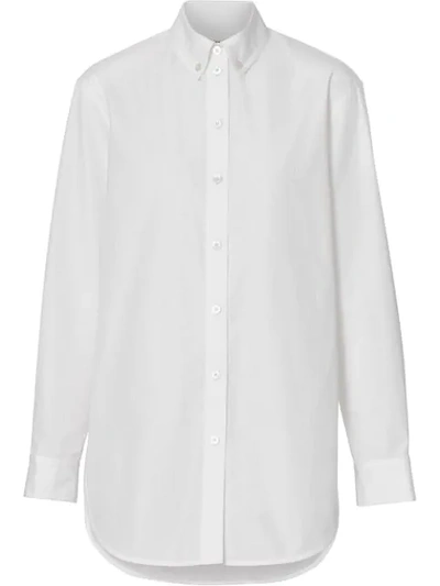 Burberry Button-down Collar Monogram Motif Cotton Shirt In White