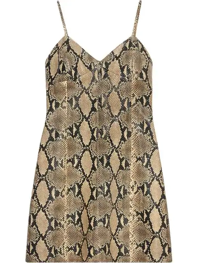 Gucci Python Print Leather Dress In Brown