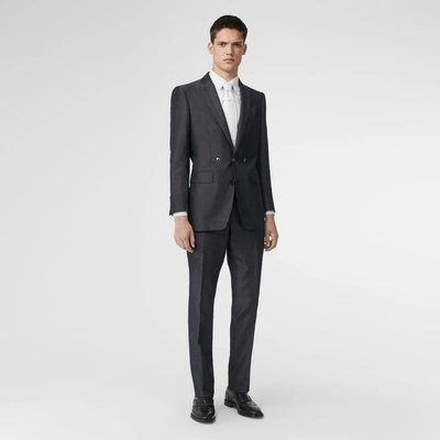 Burberry Classic Fit Triple Stud Silk Linen Tailored Trousers In Silver Grey