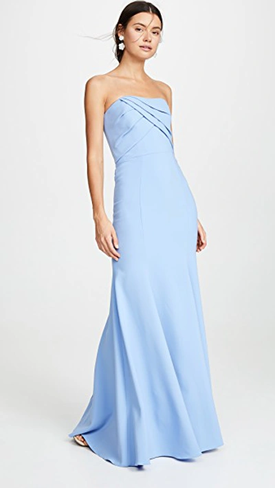 Marchesa Notte Sleeveless Draped Bodice Gown In Light Blue