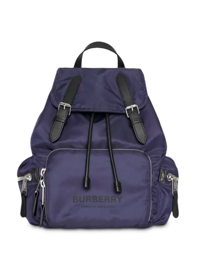 Burberry Medium Logo Nylon Backpack In Blue