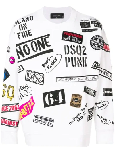 Dsquared2 Logo Sticker Print Sweatshirt In White