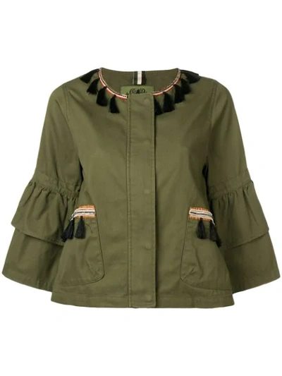 Alessandra Chamonix Tasselled Ruffle Sleeve Jacket In Green