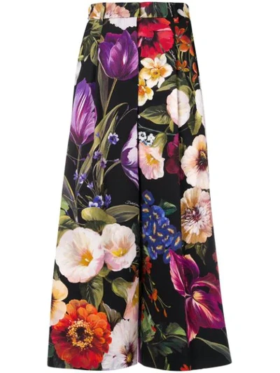 Dolce & Gabbana Floral Print Wide Leg Culottes In Black