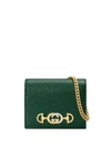 Gucci Zumi Grainy Leather Card Case Wallet In Green