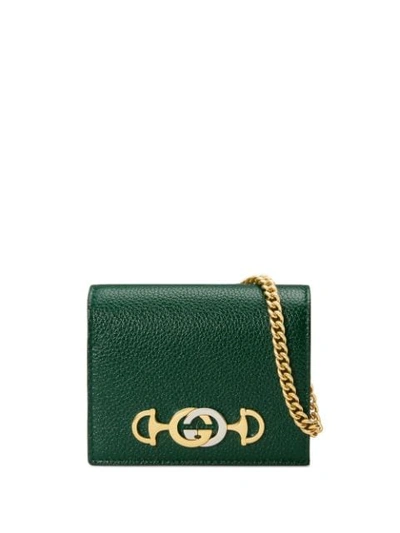 Gucci Zumi Grainy Leather Card Case Wallet In Green