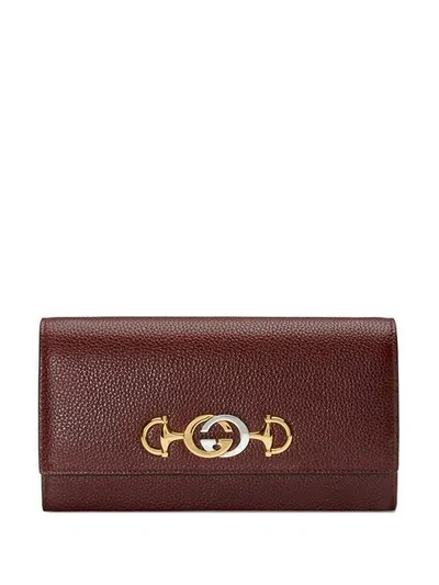 Gucci Zumi Grainy Leather Continental Wallet In Bordeaux