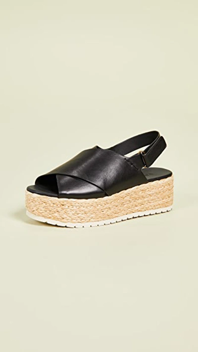 Vince Jesson Leather Espadrille Platform Sandals In Black