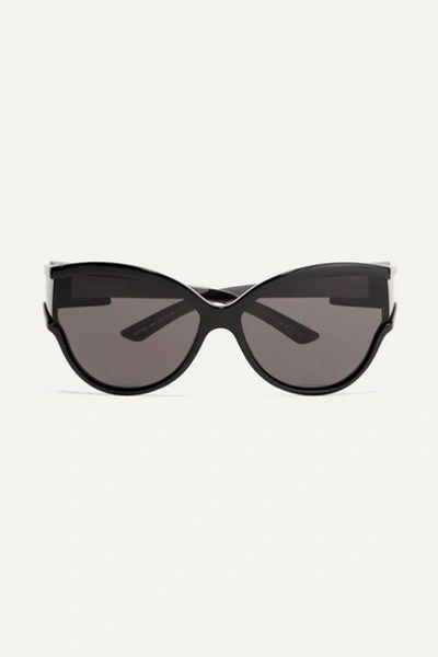 Balenciaga 63mm Oversize Cat Eye Sunglasses - Shiny Solid Black/ Grey