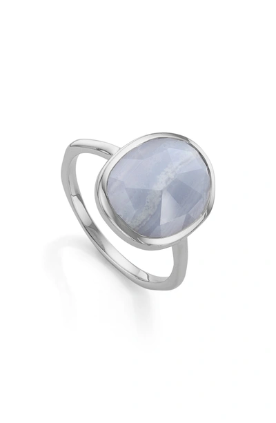 Monica Vinader Siren Stacking Ring In Silver/blue Lace Agate