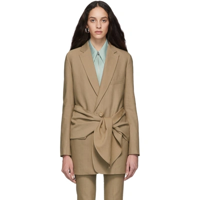Tibi Brown Long Removable Tie Blazer In Sable Brown