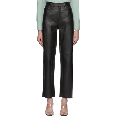 Tibi Carpenter Leather Straight-leg Pants In Black