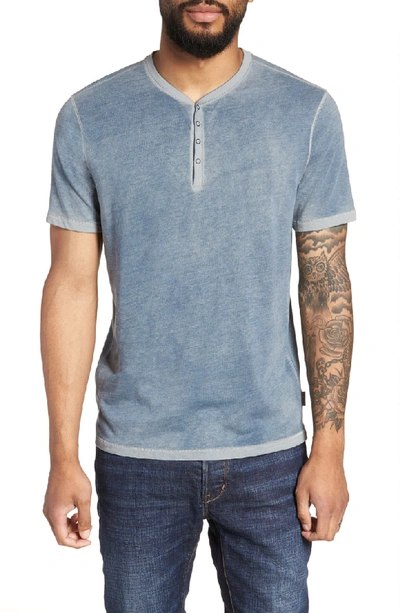 John Varvatos Men's Short-sleeve Snap Henley Shirt In Regal Blue