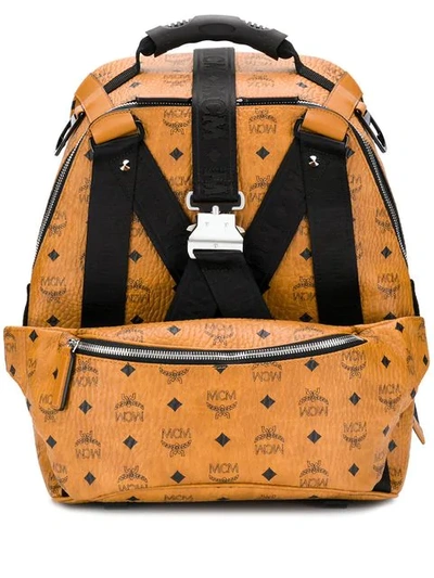 Mcm Logo Textured Backpack In Brown