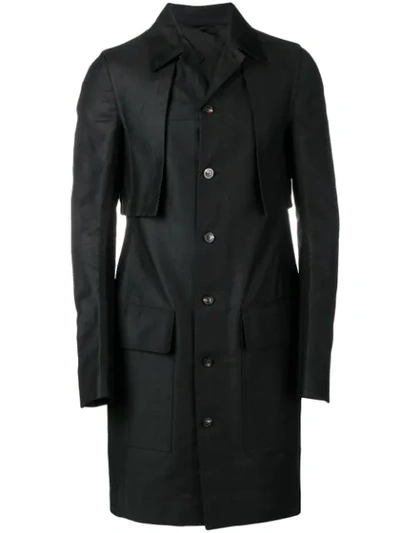Rick Owens Waxed Trench Coat In Black