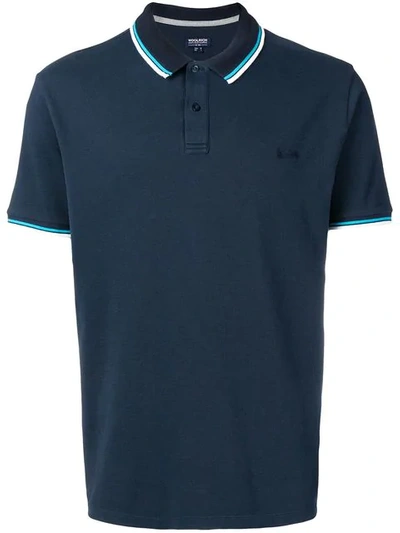 Woolrich Striped Trim Polo Shirt In Blue