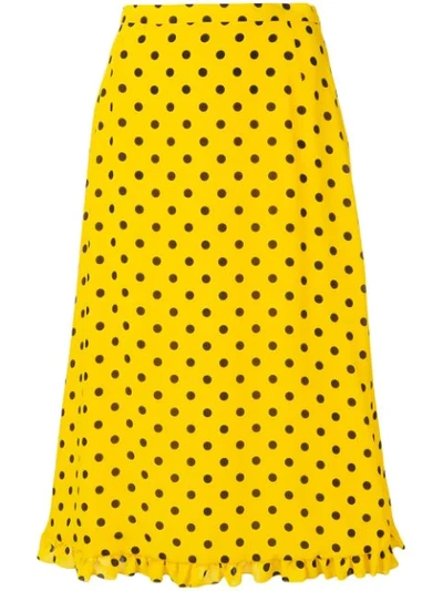 Alessandra Rich Polka Dot Silk Skirt In Yellow