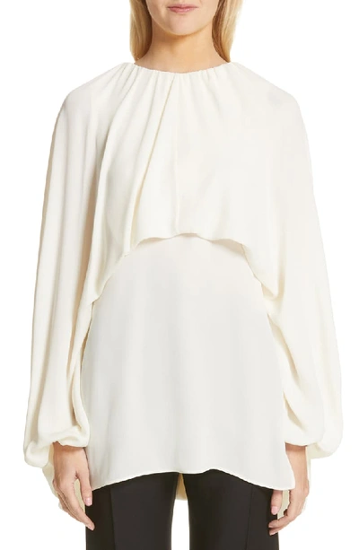 Valentino Gathered Capelet Silk Georgette Blouse In Avorio