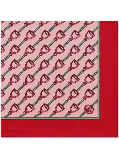 Gucci Scarf With Stirrups Print In Pink