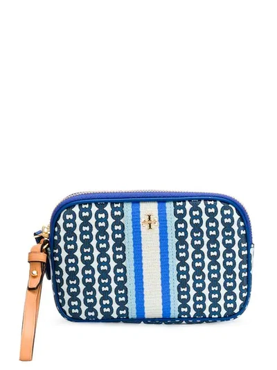 Tory Burch 'gemini' Kosmetiktasche Mit Ketten-print In Blue