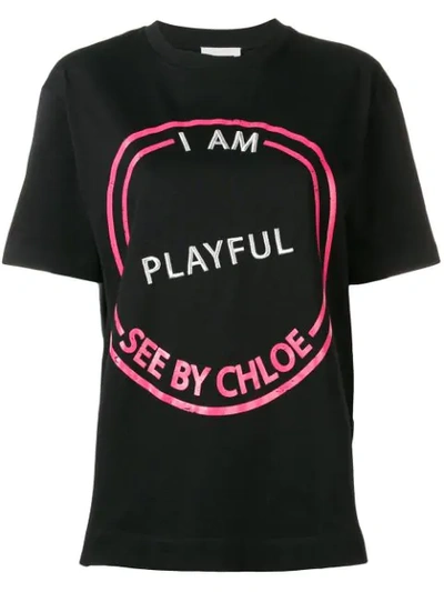 See By Chloé Slogan Embroidered T-shirt In Black