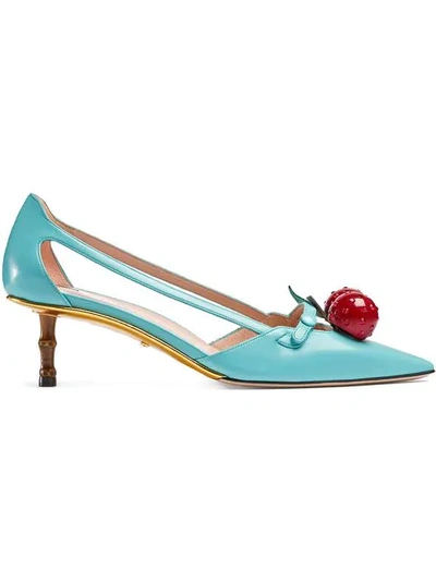 Gucci Leather Cherry Pump In Blue