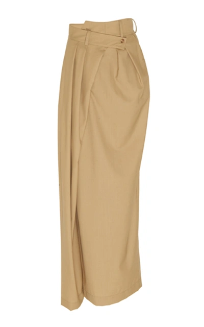 A.w.a.k.e. Pirt Wrap-effect Pleated Wool Skirt In Neutral