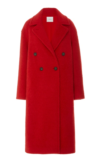 Vince Long Double-breasted Alpaca-blend Coat In Red