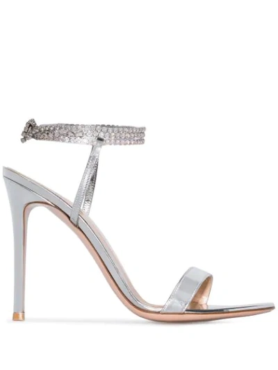 Gianvito Rossi Tennis 105 Crystal-embellished Metallic Patent-leather Sandals