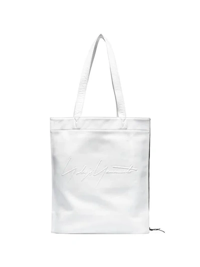 Yohji Yamamoto White Logo Leather Tote Bag