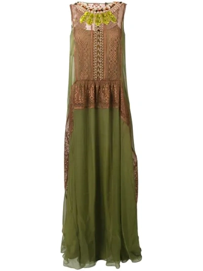 Alberta Ferretti Embellished Neck Dress In Green