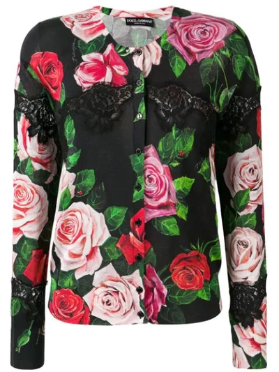 Dolce & Gabbana Lace And Floral Cardigan In Black