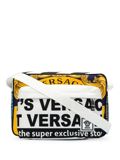 Versace News Print Messenger Bag In White