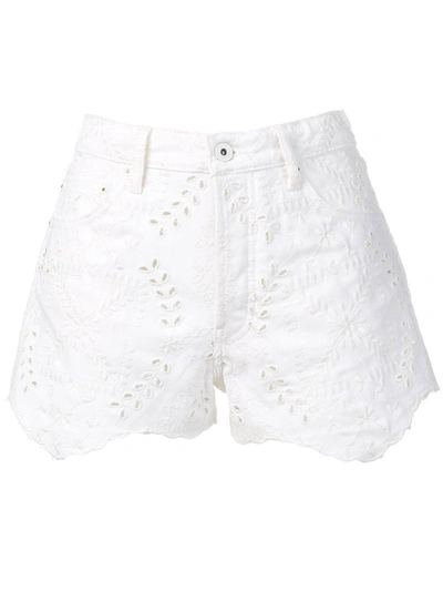 Off-white Broderie-anglaise Embroidered Denim Shorts In White