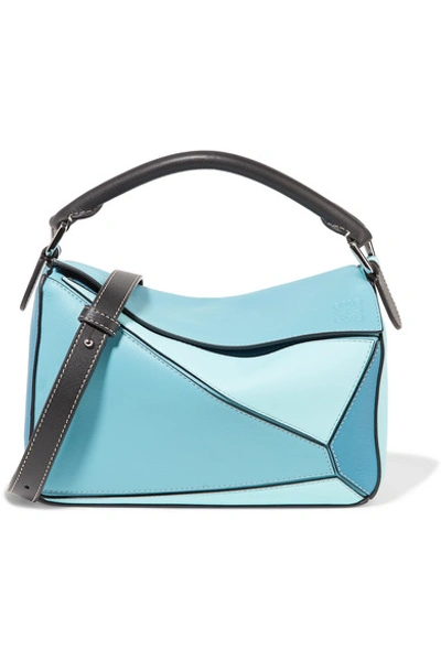 Loewe Puzzle Small Color-block Textured-leather Shoulder Bag In Light Blue/ Aqua